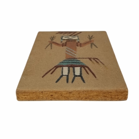 Kachina Sand Tile Wall Art Painting Yei Unframed Signed Native American 6 X 4" - Picture 12 of 13